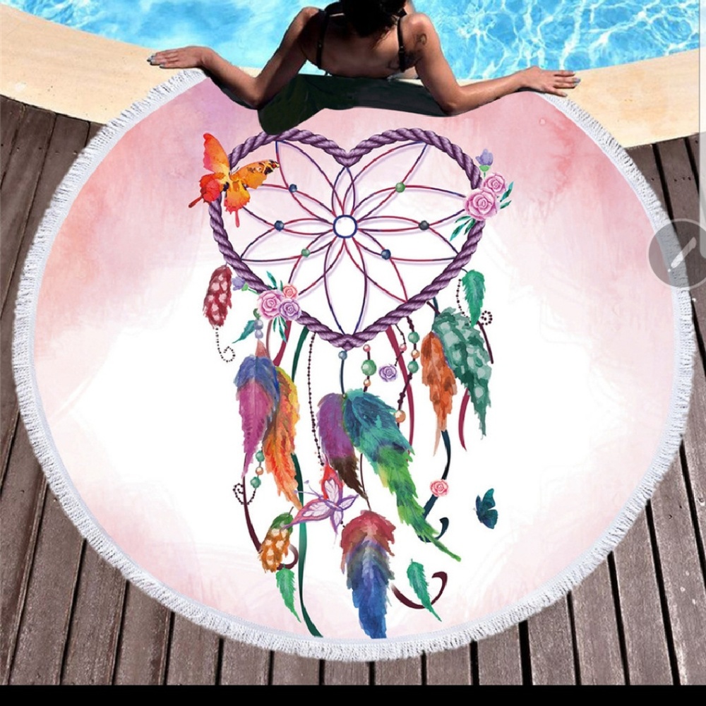 Boho Chic Heart Dreamcatcher Beach Towel Cover-up